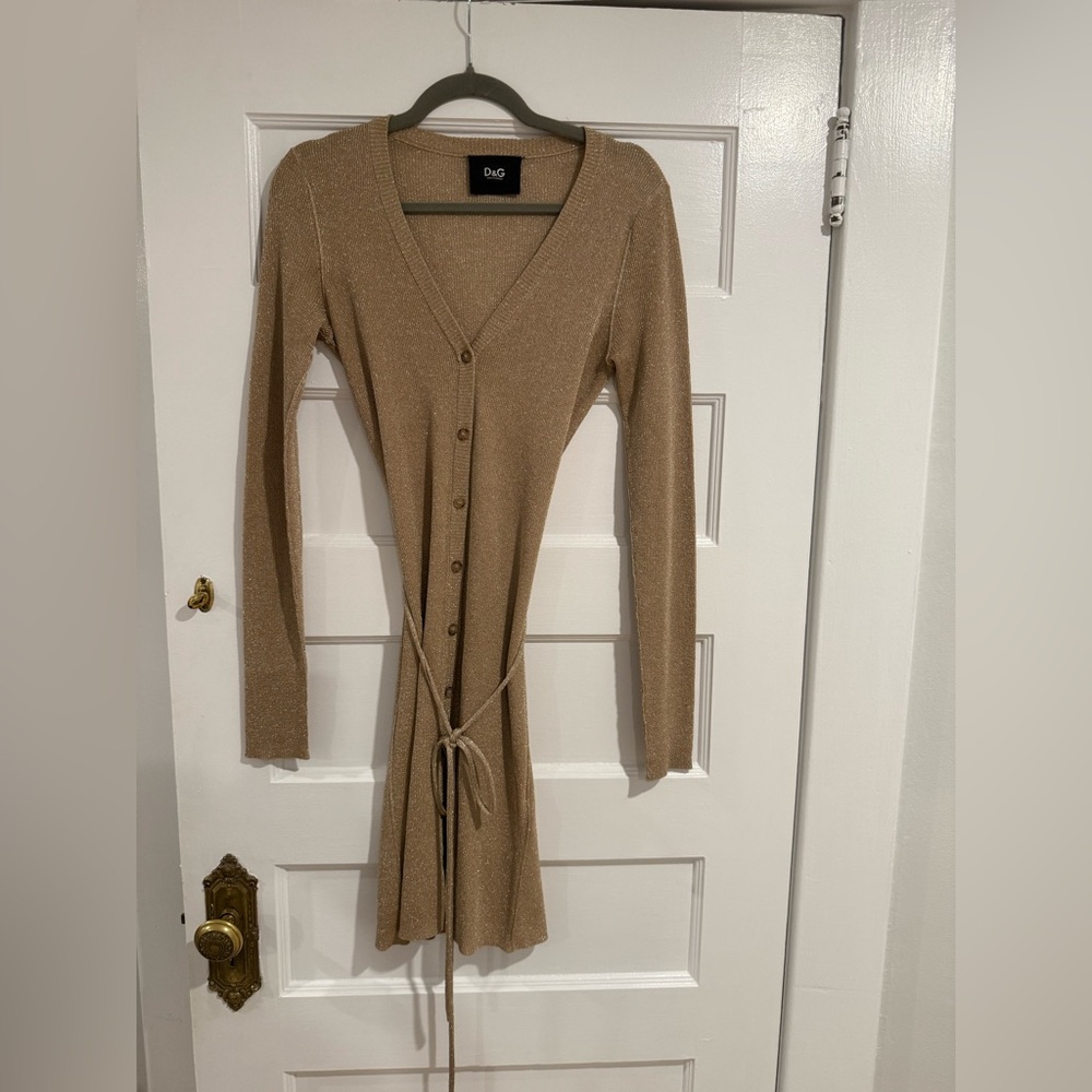 Dolce Gabbana Women's Gold Knit Button-Down Dress